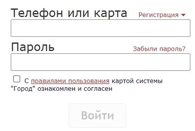 Система входа в город представлена в виде формы.