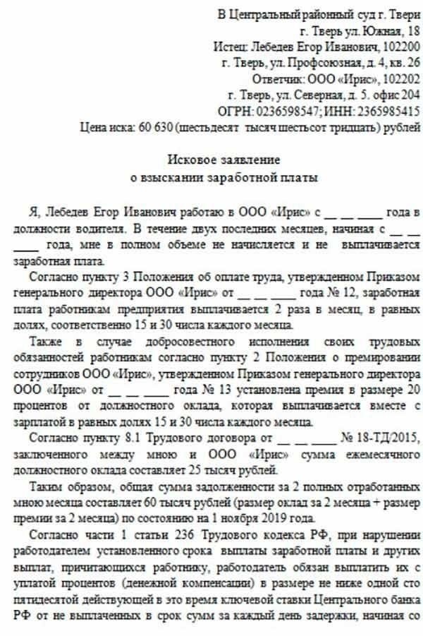 Правовые основания для подачи иска о невыплате заработной платы